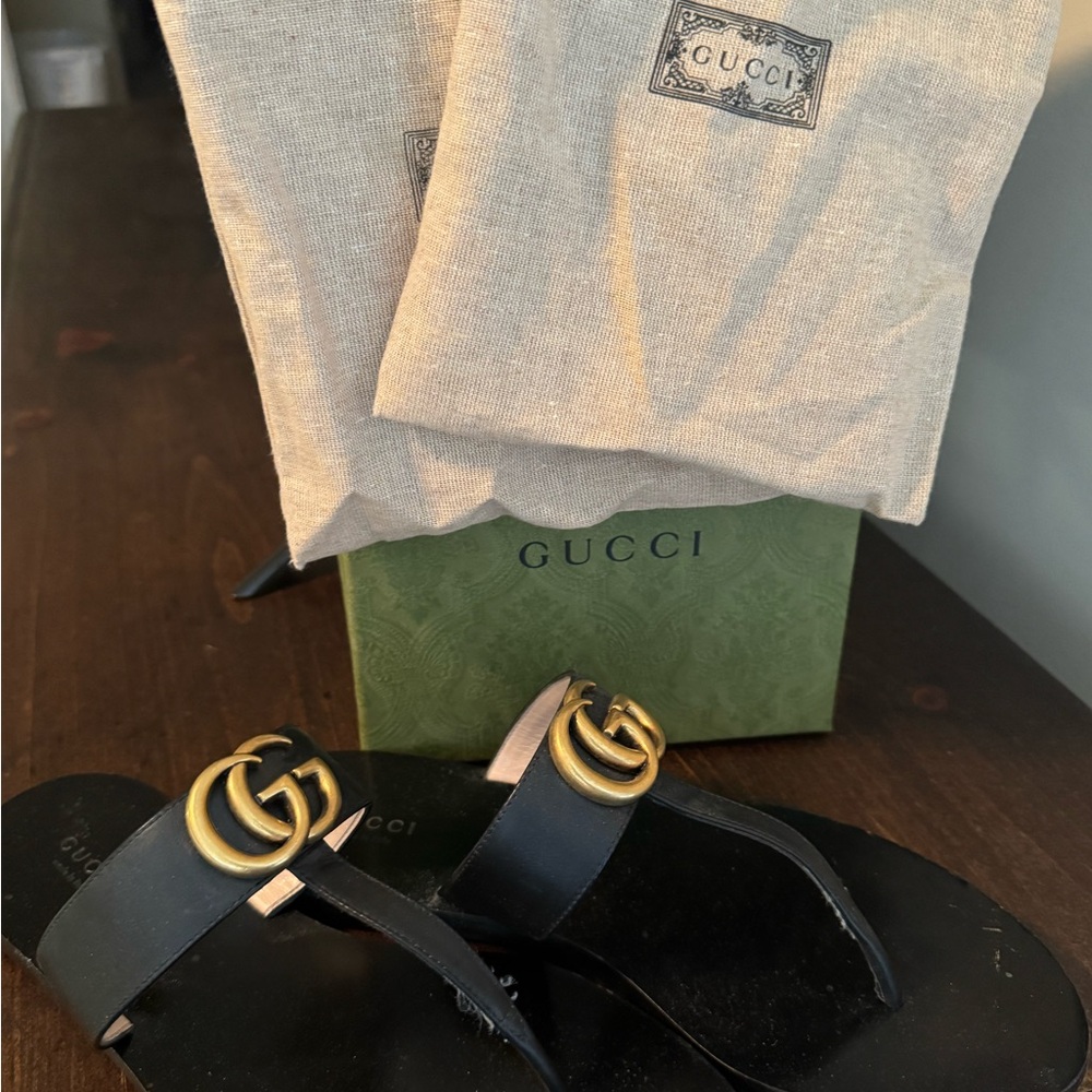 Gucci Black and Gold Sandals